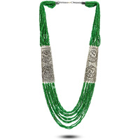 YouBella Fashion Jewellery Antique German Silver Oxidised Plated Tribal Cotton Thread Jewellery Necklace Earring Set for Women & Girls.(Valentine Gift Special). (GREEN)