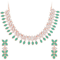 Atasi International Gold Plated Mint Green Color Crystal Necklace Jewellery Set with Earrings for Women Ideal for Party, Wedding, Festivals (GN5775)