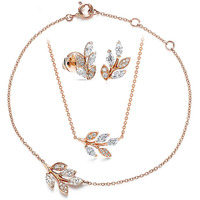 MINUTIAE Rose Gold Plated Vine Shape Pendant Necklace Chain Bracelet And Earring Jewellery Combo Set With Solitaire Crystal Diamond For Women and Girls (Rose Gold Bracelet, Pendant, Earring)