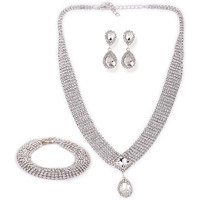 Shining Diva Fashion Latest Stylish Design Fancy Crystal Diamond Necklace Jewellery Set for Women (15797s)