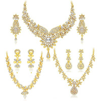 Sukkhi Dazzling Gold Plated Austrian Diamond Choker Necklace Set Combo For Women (413CB1900)