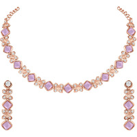 Atasi International Gold Plated Purple Crystals AD Diamond Style Delicate Necklace Jewellery Set for Women & GIrls (PU1744)