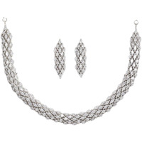 ZENEME Jewellery American Diamond Choker Necklace Set With Earring For Women and Girls (White Rhodium)