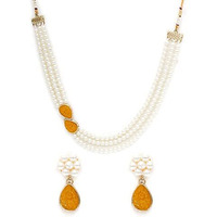 Karatcart Yellow Stone Studded Pearl Kundan Necklace Set for Women