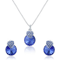 Mahi with Swarovski Crystals Blue Heart Strawberry Rhodium Plated Pendant Set for Women NL1104089RBlu