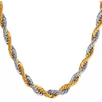 Nakabh Golden Stainless Steel Rope Chain Necklace For Men Boys (Gold Silver)