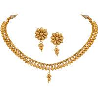 JFL - Jewellery for Less Traditional Gold Plated Drop Design Necklace and Adjustable Thread With Stud Earring for Women & Girls.,Valentine