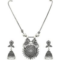 Sasitrends Traditional Oxidized German Silver Necklace with Trendy Peacock Earrings for Women and Girls