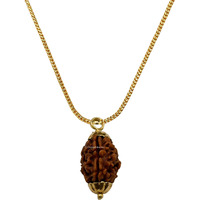 Crystal Heaven Rudraksha Original 3 Mukhi Pendant Necklace for Women Men | Certified Rudraksha with Velvet Pouch (Gold)