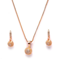 ZENEME American Diamond Gold Plated Jewellery necklace for girls Pendant Set (Rose Gold)