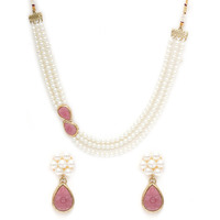 Karatcart Pink Stone Studded Pearl Kundan Necklace Set for Women