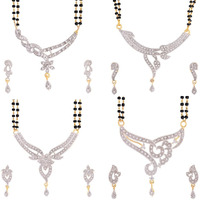 ZENEME White American Diamond Combo Of 4 Mangalsutra With Earrings Set For Women (Design-4)