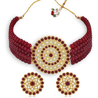 Sukkhi Incredible Gold Plated Maroon & White Pearl Choker Necklace Set for Women (SKR70453), Free Size