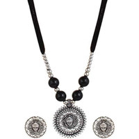 YouBella Fashion Jewellery Antique Oxidised Tribal Cotton Thread Jewellery Necklace Earring Set for Women & Girls.(Valentine Gift Special). (BLACK)