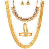 ZENEME Gold Plated and Bangles & Maharani Temple Coin Necklace Set for Women & Girls (Design_02, 2.6 Inches)