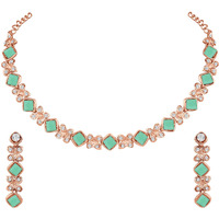 Atasi International Gold Plated Mint Green Crystals AD Diamond Style Delicate Necklace Jewellery Set for Women & GIrls (MG1744)