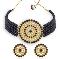 Sukkhi Elegant Gold Plated Black & White Pearl Choker Necklace Set for Women (SKR70439), free size