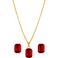 JFL - Jewellery for Less Red Crystal Pendant with Chain and Earrings Set for Women,Valentine