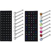 VAMA FASHIONS Multicolor Silver stone nose ring pin hoop with piercing tiny stud 2 mm :- 120 PCS