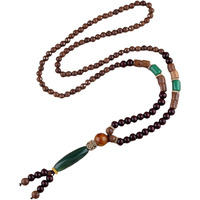 Moira Handmade bead necklace tassel necklace pendant 28 inch Bohemian Fashion for Men & Women (Green Stone)