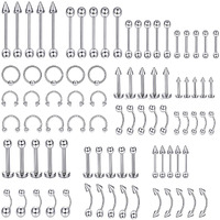 MAYCREATE 85 pcs Stylish Piercing Stainless Steel Body Jewelry Set for Women and Men For Lip, Tongue, Eyebrow, Nipple, Belly-Button, Nose Piercings Piercing Art