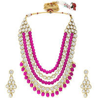 Peora Rani Pink Gold Plated Kundan Long Necklace Earring Indian Traditional Jewellery Set for Women