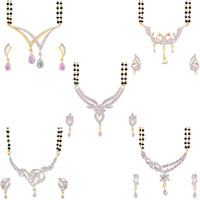 ZENEME White American Diamond Combo Of 4 Mangalsutra With Earrings Set For Women (Design-8)