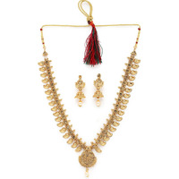 Sukkhi Classical Temple Gold Plated Copper Beads Studded Long Necklace Set With Jhumke Earring | Jewellery Set For Women (NS105657)