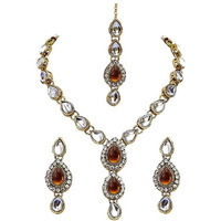 Lucky Jewellery 1-Line Copper Colour Kundan Set (MSK-1-LINE-C)