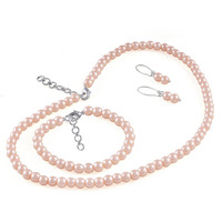 JFL - Jewellery for Less Combo Imitation 6mm Light Pink Round Pearl Necklace Set Moti Mala Pearl Set With Earrings,Bracelet Handcrafted (Peach Pink 6mm),Valentine