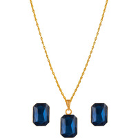 JFL - Jewellery for Less Blue Gold Plated Crystal Pendant with Chain and Earrings Set for Women- Valentine Latest Love,Valentine