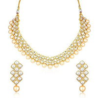 Sukkhi Glimmery Pearl Gold Plated Wedding Jewellery Kundan Choker Necklace Set for Women (N73523_D1)