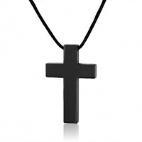 Asma Jewel House Stainless Steel Black Cross Pendant Black cord Necklace for men