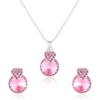 Mahi with Swarovski Crystals Pink Heart Strawberry Rhodium Plated Pendant Set for Women NL1104089RPi