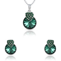 Mahi Swarovski Crystal Elements Green Heart Pendant Set with Chain NL1104089RGre