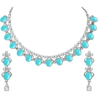 Atasi International Mint Blue Silver Plated Crystal Necklace Jewellery Set with Earrings for Women Ideal for Party, Wedding, Festivals (RMB5706)