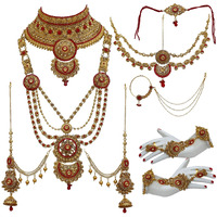 Lucky Jewellery Alloy Gold Plated Jewellery Set for Women (3960-P3ZR-232-LCT-RED)