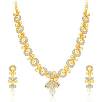 Sukkhi Glittery Gold Plated AD Necklace Set For Women