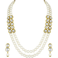 Peora Gold Plated Crystal Pearl Long Necklace with Earring Traditional Jewellery Set for Women Girls