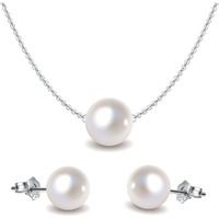 HighSpark Pearl Earrings Pendant Chain Set | 92.5 Sterling Silver & Brilliant Lustre Pearls | Lovely Gift for Women & Girls - Pearl Moon Set