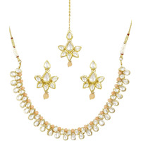 Karatcart Womens Peach Beads Studded Kundan Choker Necklace Set