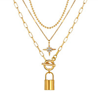 Jewels Galaxy Gold Plated Trending Lock Inspired Layered Necklace Set (Design 11) (CT-NCKK-44171)