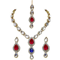 Lucky Jewellery 1-Line Magenta Blue Colour Kundan Set (MSK-1-LINE-RB)