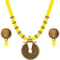 JFL - Jewellery for Less Gold Yellow Beaded Necklace set Keyhole pendant design adjustable length designer set for women & girls,Valentine