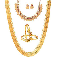 ZENEME Gold Plated and Bangles & Maharani Temple Coin Necklace Set for Women & Girls (Design_04, 2.6 Inches)