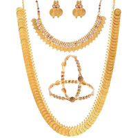 ZENEME Gold Plated and Bangles & Maharani Temple Coin Necklace Set for Women & Girls (Design_07, 2.6 Inches)