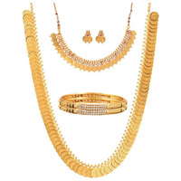 ZENEME Gold Plated and Bangles & Maharani Temple Coin Necklace Set for Women & Girls (Design_06, 2.6 Inches)