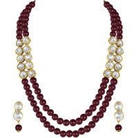 Peora Gold Plated Crystal Pearl Long Necklace with Earring Traditional Jewellery Set for Women Girls