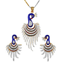 YouBella Jewellery CZ Designer Peacock Pendant Set with Chain for Women (Multicolor, Style 2)