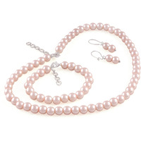 JFL - Jewellery for Less Combo Imitation 6mm Baby Pink Round Pearl Necklace Set Moti Mala Pearl Set With Earrings,Bracelet Handcrafted (Baby pink 8mm),Valentine